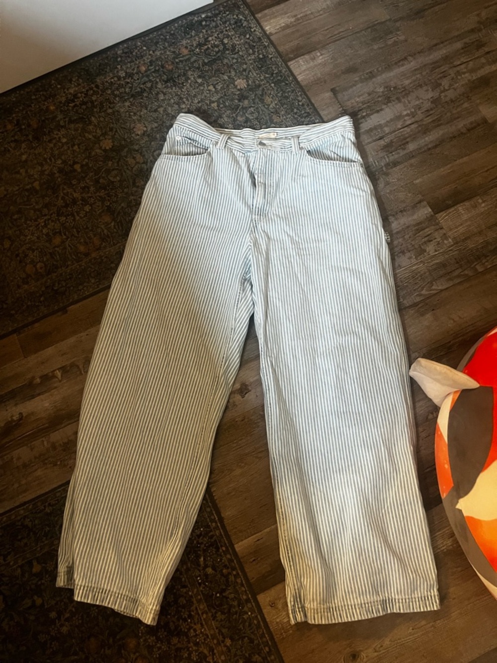 Cinch Light Blue and White Striped Wide Leg Jeans